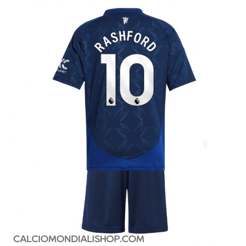 Maglie da calcio Manchester United Marcus Rashford #10 Seconda Maglia Bambino 2024-25 Manica Corta (+ Pantaloni corti)